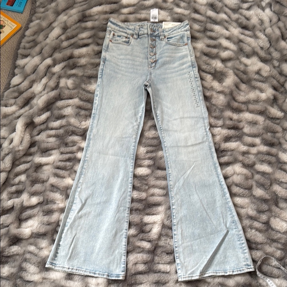 High Rise, Button-Fly light blue jeans